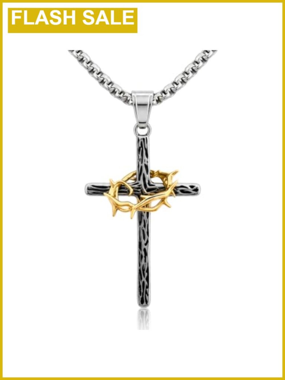 Men's Stainless Steel Crown of Thorns Cross Necklace 22 Inch Box Chain